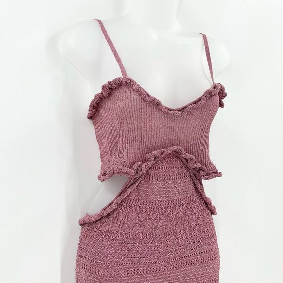 MISA LOS ANGELES Skye Midi Dress Rose Knit Cut-Out Sleeveless Stretch Small NEW - Picture 7 of 12
